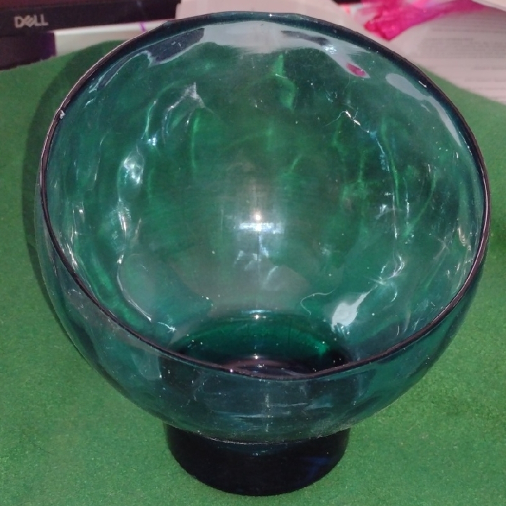 Elegant Artisan Handblown Teal Glass Tilted Bowl